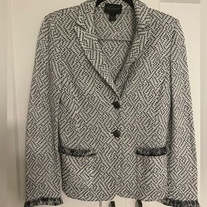 St. John Boutique Santana Knit Fringe Blazer Black White Size 6